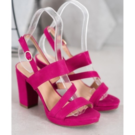 SHELOVET Sandalias de ante de tacón rosa 1