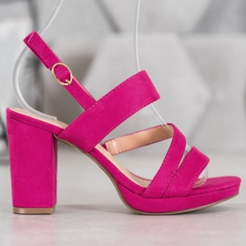 SHELOVET Sandalias de ante de tacón rosado 2