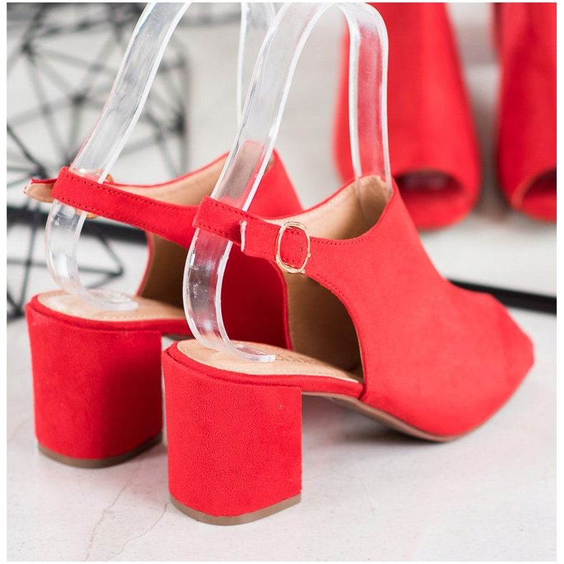 SHELOVET Sandalias clásicas de tacón alto rojo 1