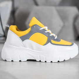 SHELOVET Zapatillas de deporte con cordones de moda blanco amarillo 2 SHELOVET Zapatillas de deporte con cordones de moda blanco amarillo 2