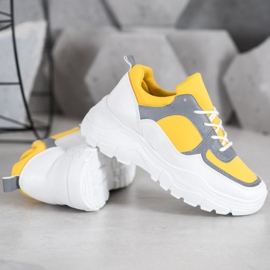 SHELOVET Zapatillas de deporte con cordones de moda blanco amarillo 3