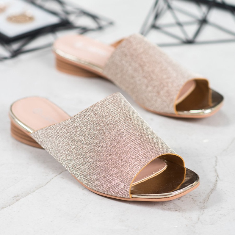 SHELOVET Pantuflas elegantes con purpurina amarillo 1