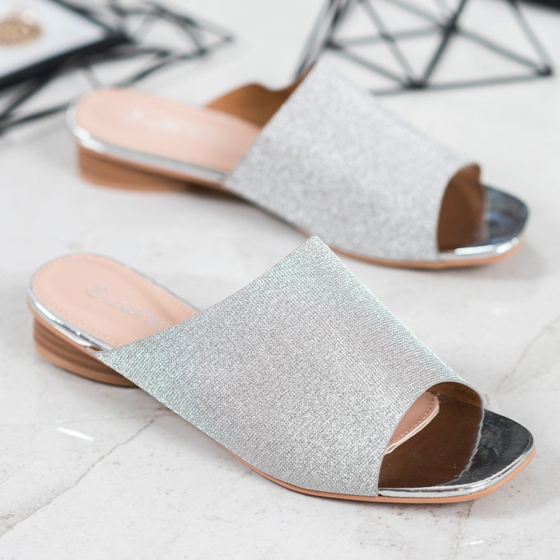 SHELOVET Pantuflas elegantes con purpurina gris 1