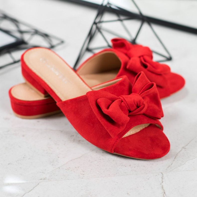 SHELOVET Chanclas rojas en un talón plano rojo 1