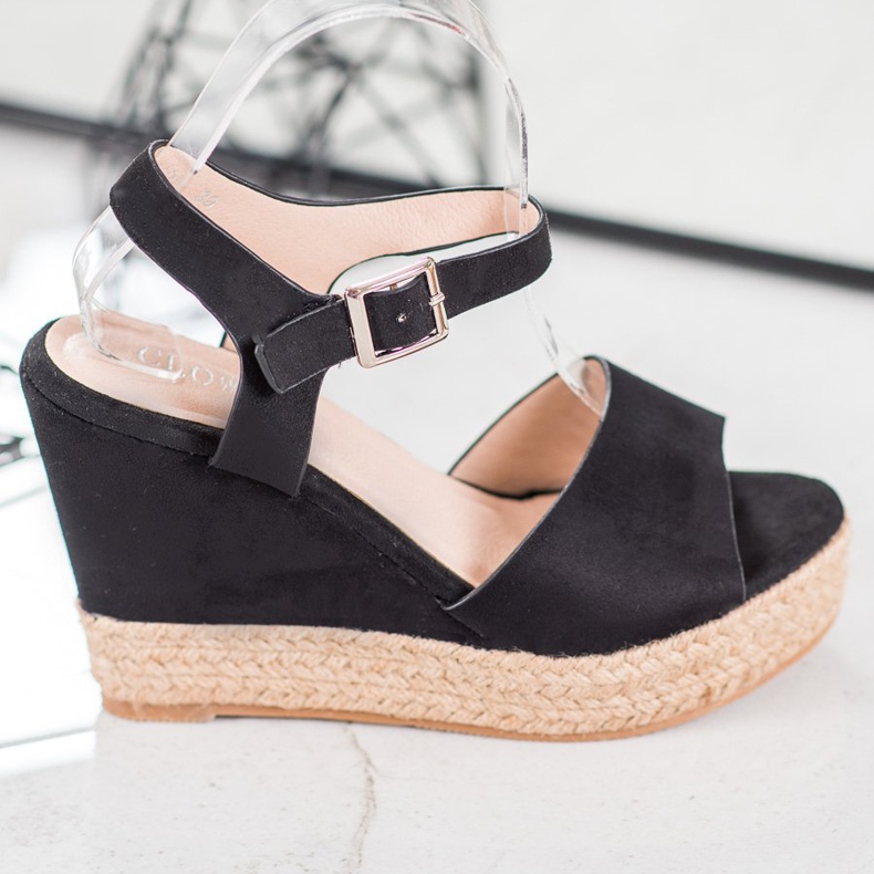 Clowse Sandalias negras en una cuña alta negro 2 Clowse Sandalias negras en una cuña alta negro 2