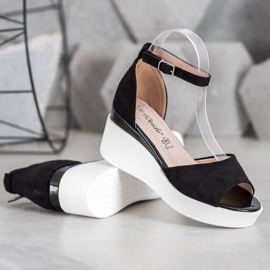 Weide Sandalias de gamuza en una cuña blanca negro 1 Weide Sandalias de gamuza en una cuña blanca negro 1