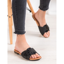 SHELOVET Pantuflas Elegantes de Piel Ecológica negro 3