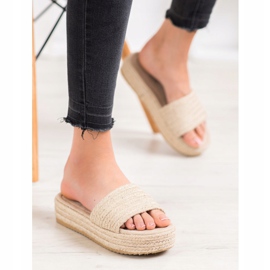 Weide Zapatillas de paja en la plataforma beige 2