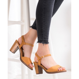 SHELOVET Sandalias de ante camel marrón 4