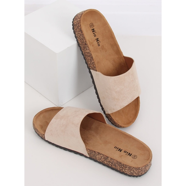 Beige PA-354 Pantuflas con suela de corcho beige 1