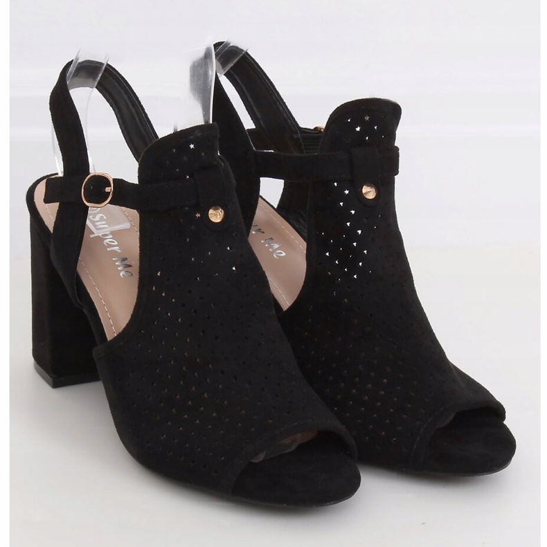 Black LL79 Sandalias negras de tacón alto caladas negro 1