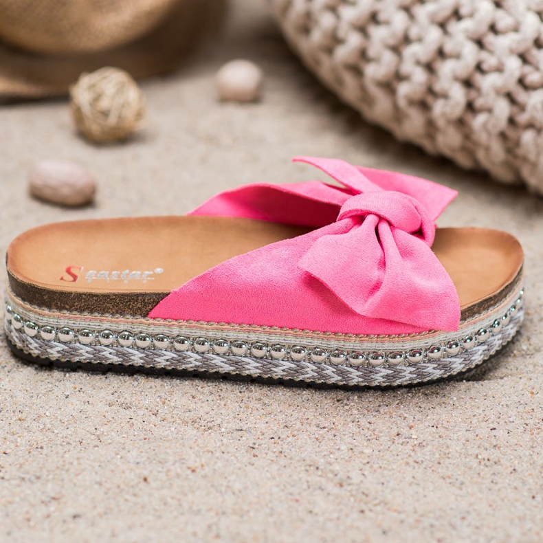 Seastar Pantuflas de ante con plataforma decorativa rosa 1