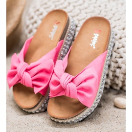 Seastar Pantuflas de ante con plataforma decorativa rosado 2