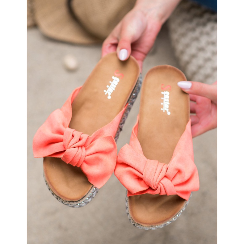 Seastar Pantuflas de ante con plataforma decorativa rojo naranja 1 Seastar Pantuflas de ante con plataforma decorativa rojo naranja 1