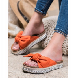 Seastar Pantuflas de ante con plataforma decorativa naranja 1