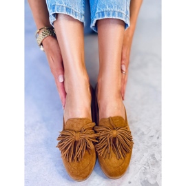 BM Mocasines de mujer con flecos camel T357P Camel marrón 2