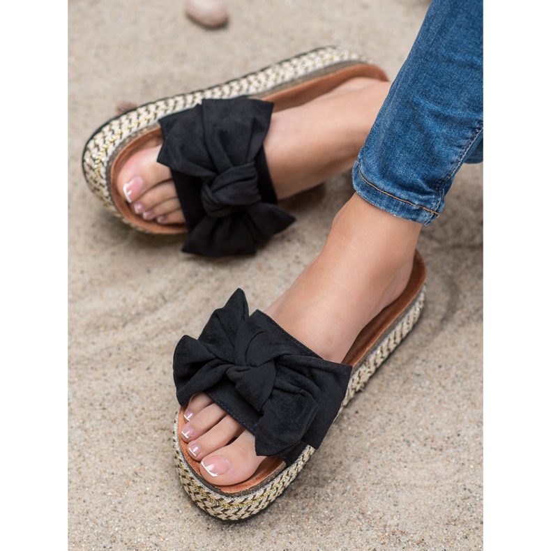 Seastar Pantuflas Con Lazo En La Plataforma negro 2 Seastar Pantuflas Con Lazo En La Plataforma negro 2