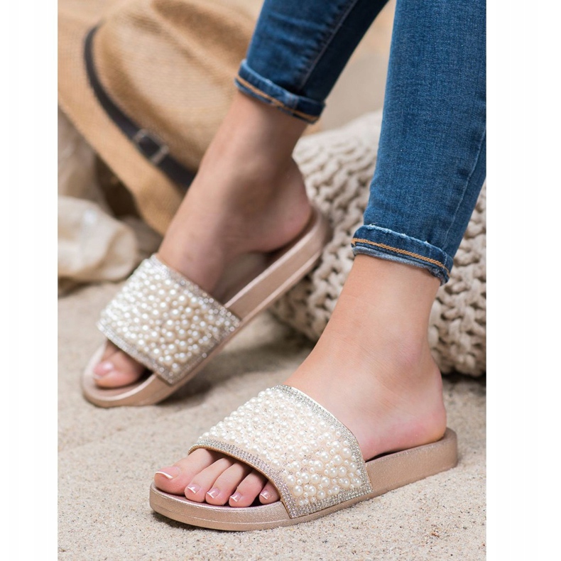 Seastar Pantuflas Elegantes Con Perlas dorado 1