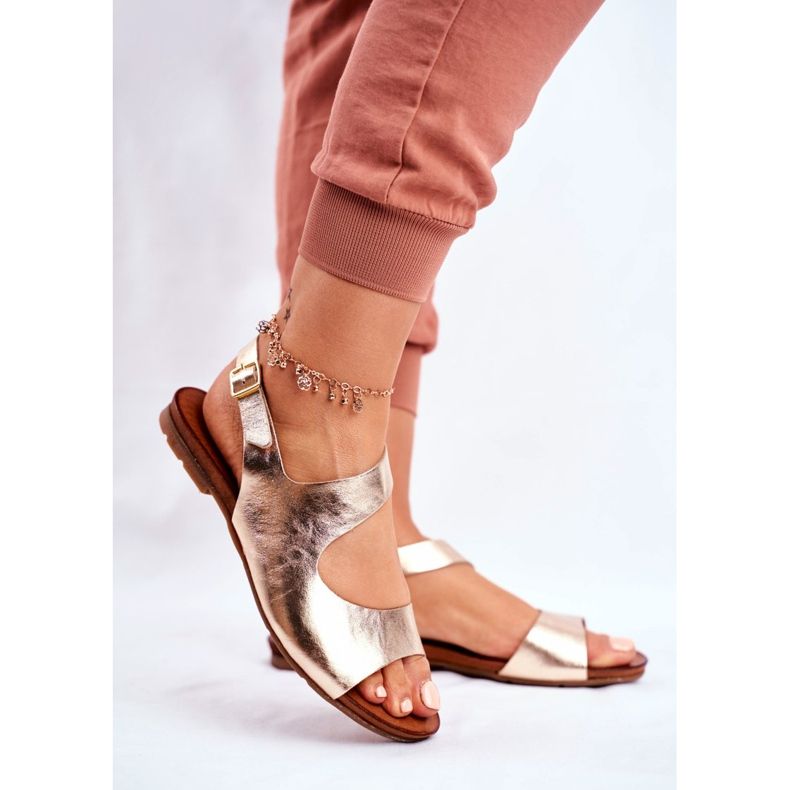 Sandalias Mujer Laura Messi 1116 Cuero Dorado Vollare 1