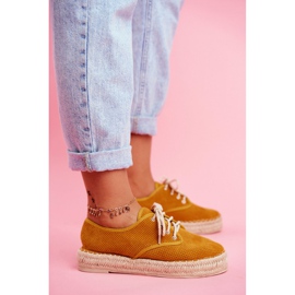 MSMG Alpargatas de mujer con plataforma de lino amarillo Sonya 5