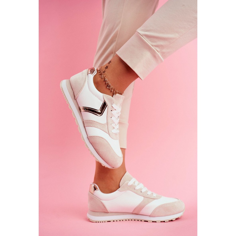 Zapatillas deportivas de mujer ruleta blanca y beige blanco marrón 2