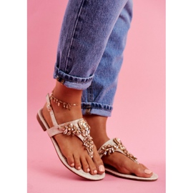 Sandalias Chanclas Cristales bajo control beige dorado 1