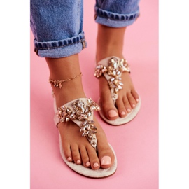 Sandalias Chanclas Cristales bajo control beige dorado 2