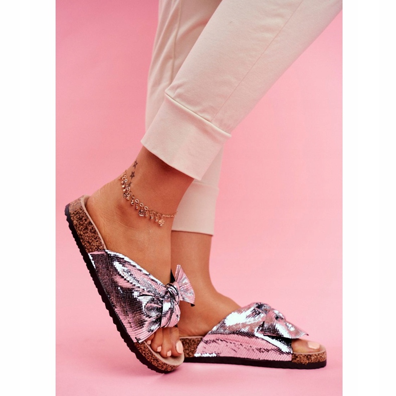 EVE Pantuflas de mujer con un gran lazo de plata Lovely Time gris 2