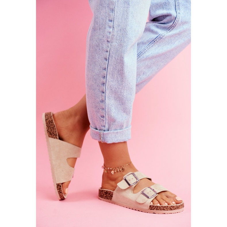 Chanclas De Mujer De Corcho Con Hebillas Beige 2