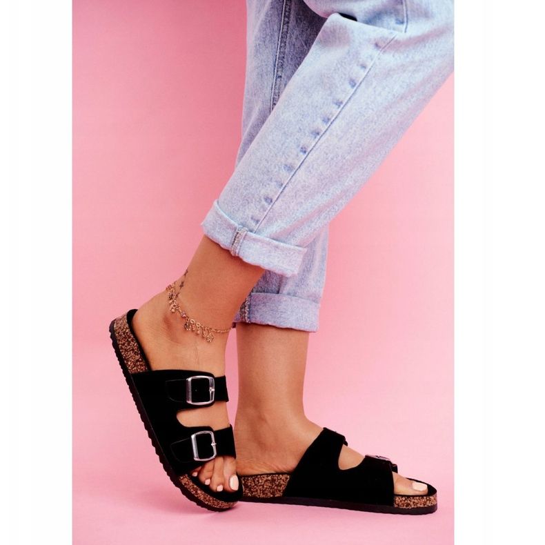 Zapatillas de pestaña para mujeres con abrazaderas negras negro 2