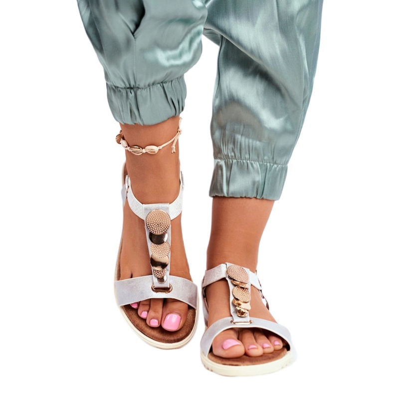 Sandalias de mujer Evento plateadas 20SD14 2067 blanco gris 2