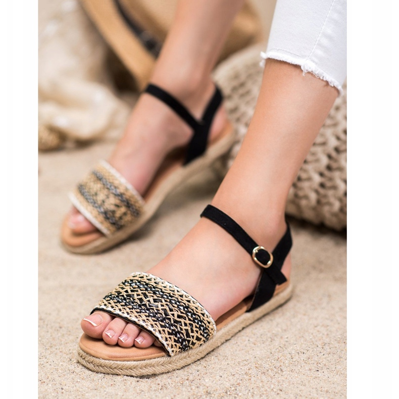 SHELOVET Sandalias trenzadas ligeras beige negro 1