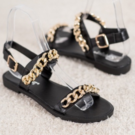 Seastar Sandalias con cadena de oro negro 2