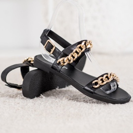 Seastar Sandalias con cadena de oro negro 3