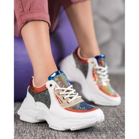 SHELOVET Zapatillas de colores con lentejuelas blanco negro rojo multicolor 1