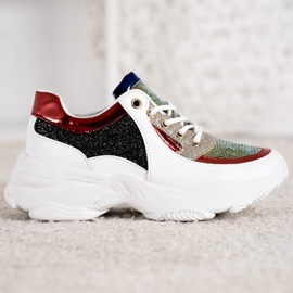 SHELOVET Zapatillas de colores con lentejuelas blanco negro rojo multicolor 3