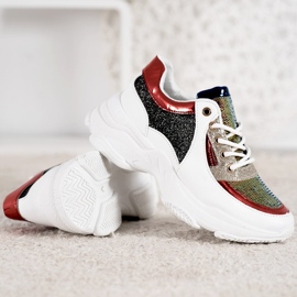 SHELOVET Zapatillas de colores con lentejuelas blanco negro rojo multicolor 4
