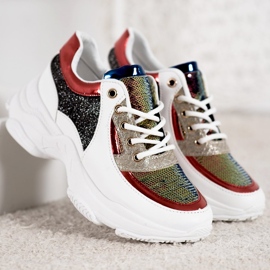 SHELOVET Zapatillas de colores con lentejuelas blanco negro rojo multicolor 5