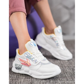SHELOVET Zapatillas con moda de cuero ecológico blanco multicolor gris 5