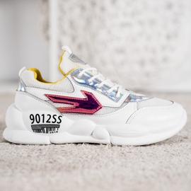 SHELOVET Zapatillas con moda de cuero ecológico blanco multicolor gris 2