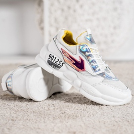 SHELOVET Zapatillas con moda de cuero ecológico blanco multicolor gris 3