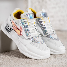 SHELOVET Zapatillas con moda de cuero ecológico blanco multicolor gris 4