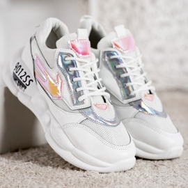 SHELOVET Zapatillas con moda de cuero ecológico blanco multicolor gris 1