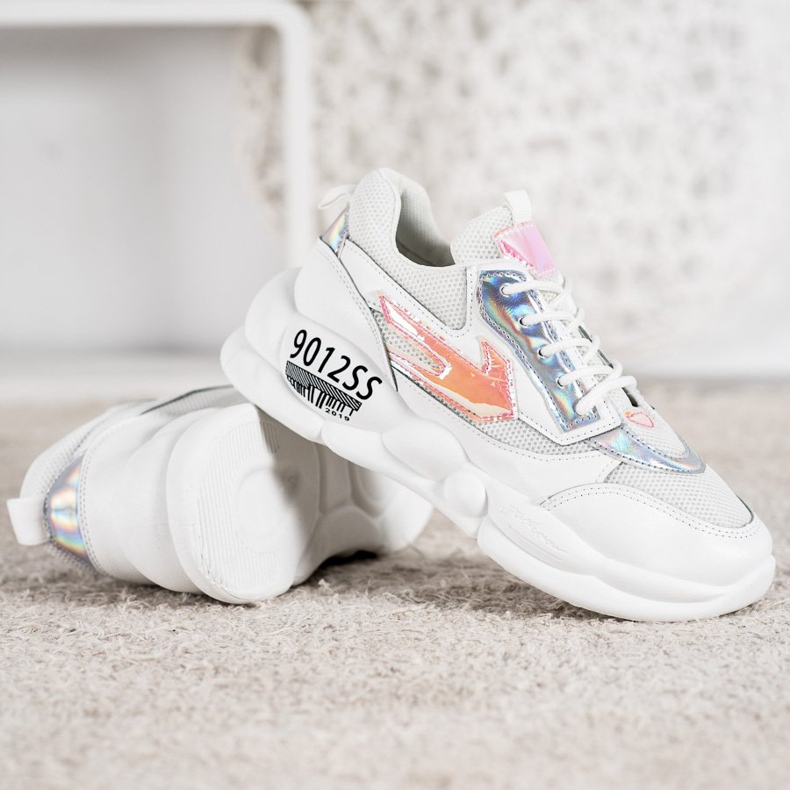 SHELOVET Zapatillas con moda de cuero ecológico blanco multicolor gris 2