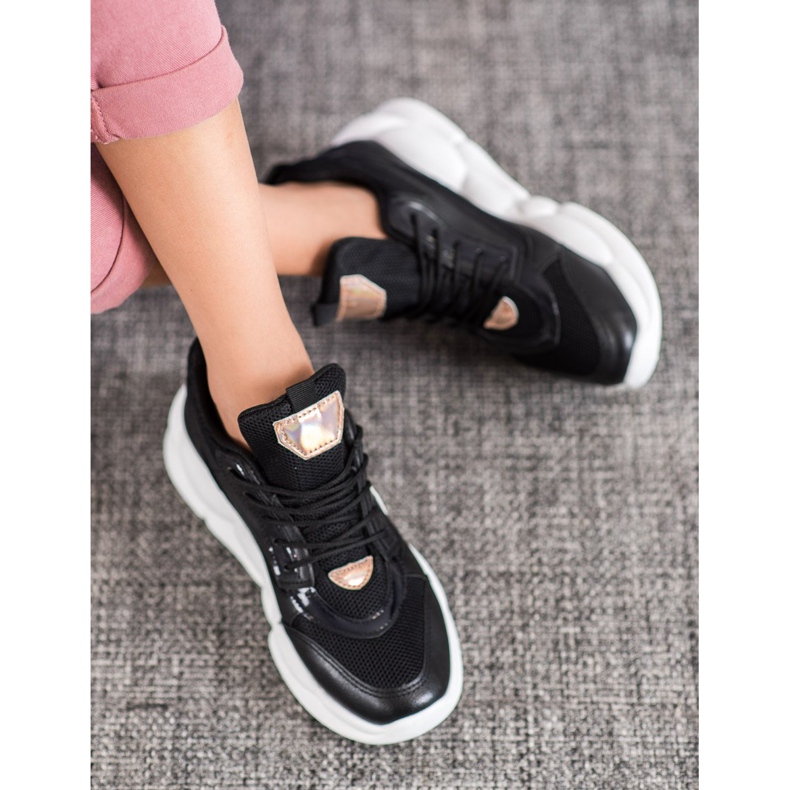 SHELOVET Zapatillas con moda de cuero ecológico negro amarillo 1