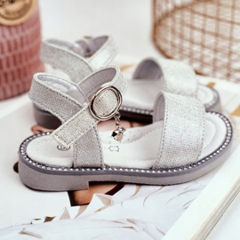 Apawwa Sandalias Infantiles con Velcro Brocado Plateado Verden gris 4