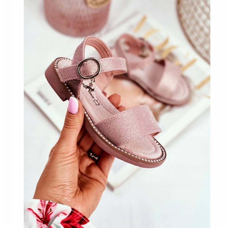 Apawwa Sandalias Infantiles con Velcro Brocado Rosa Verden rosado 1