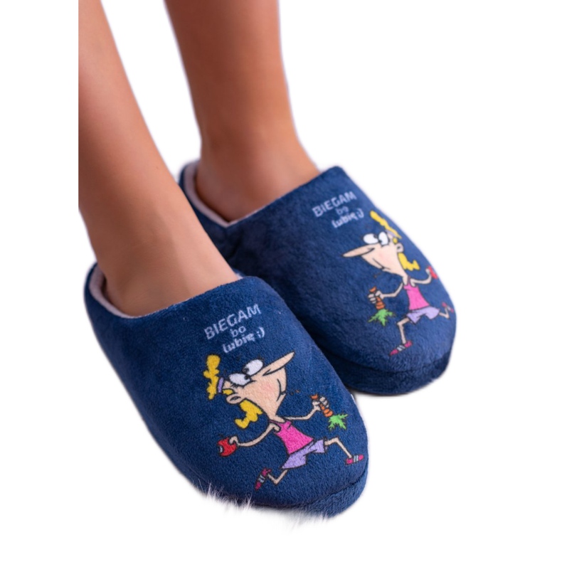 Pantuflas azul marino de felpa para mujer Dreex, corro porque me gusta gris 2