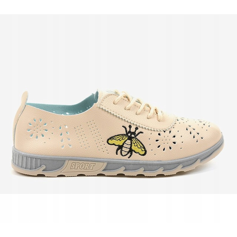 Zapatillas beige caladas con la impresión JH81171-2 2