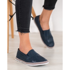 Evento Slipons de cuero calado azul 4